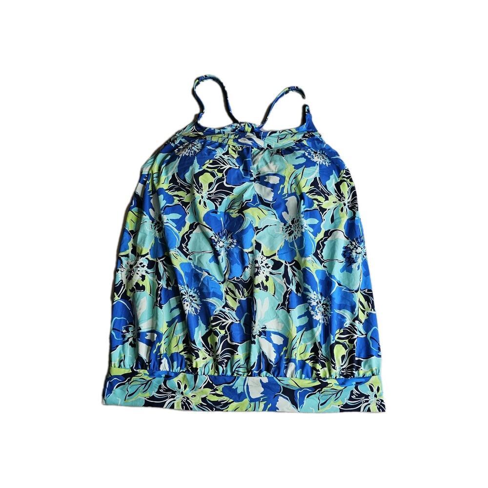 Lands' End Blouson Soft Cup Sz 10 Tankini Blue Floral coastal beach summer vibes